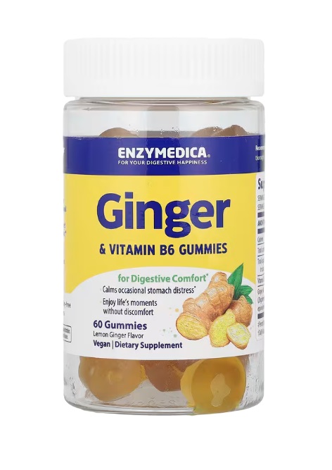 Enzymedica Ginger & Vitamin B6 Gummies, Lemon Ginger - 60 gummies