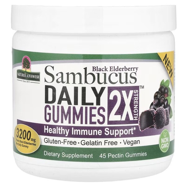 Nature's Answer Sambucus Daily Gummies 2X Strength, Black Elderberry - 45 vegan gummies